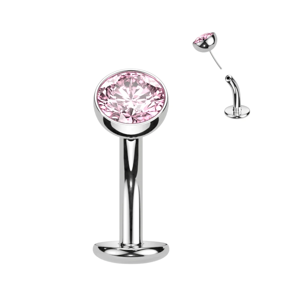 Titanium Threadless Floating Convex Base Bezel CZ Top Belly Button Ring - Image 6