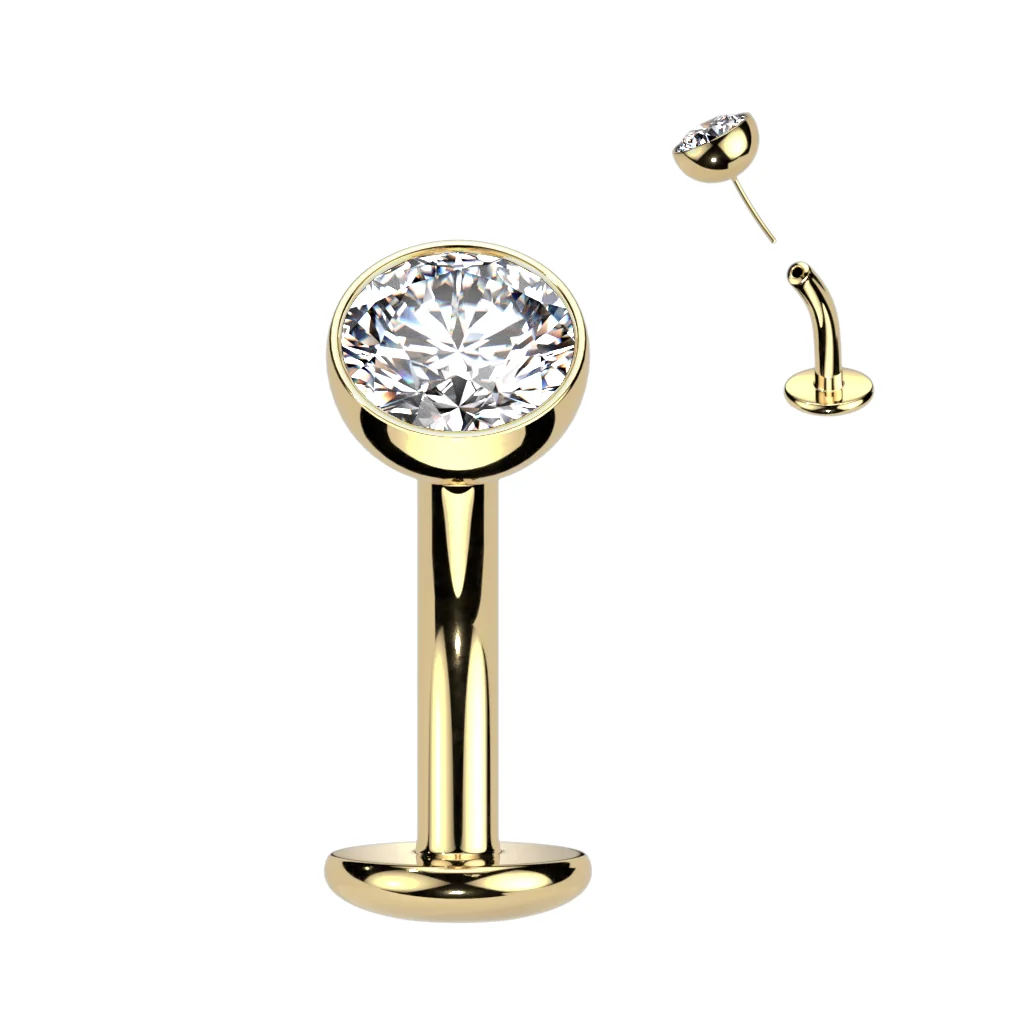 Titanium Threadless Floating Convex Base Bezel CZ Top Belly Button Ring - Image 7