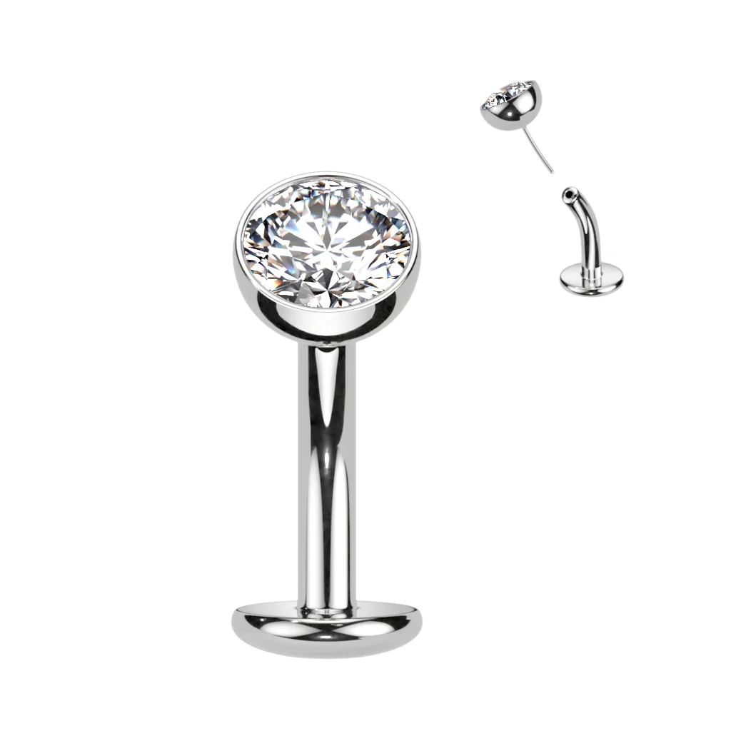 Titanium Threadless Floating Convex Base Bezel CZ Top Belly Button Ring - Image 8