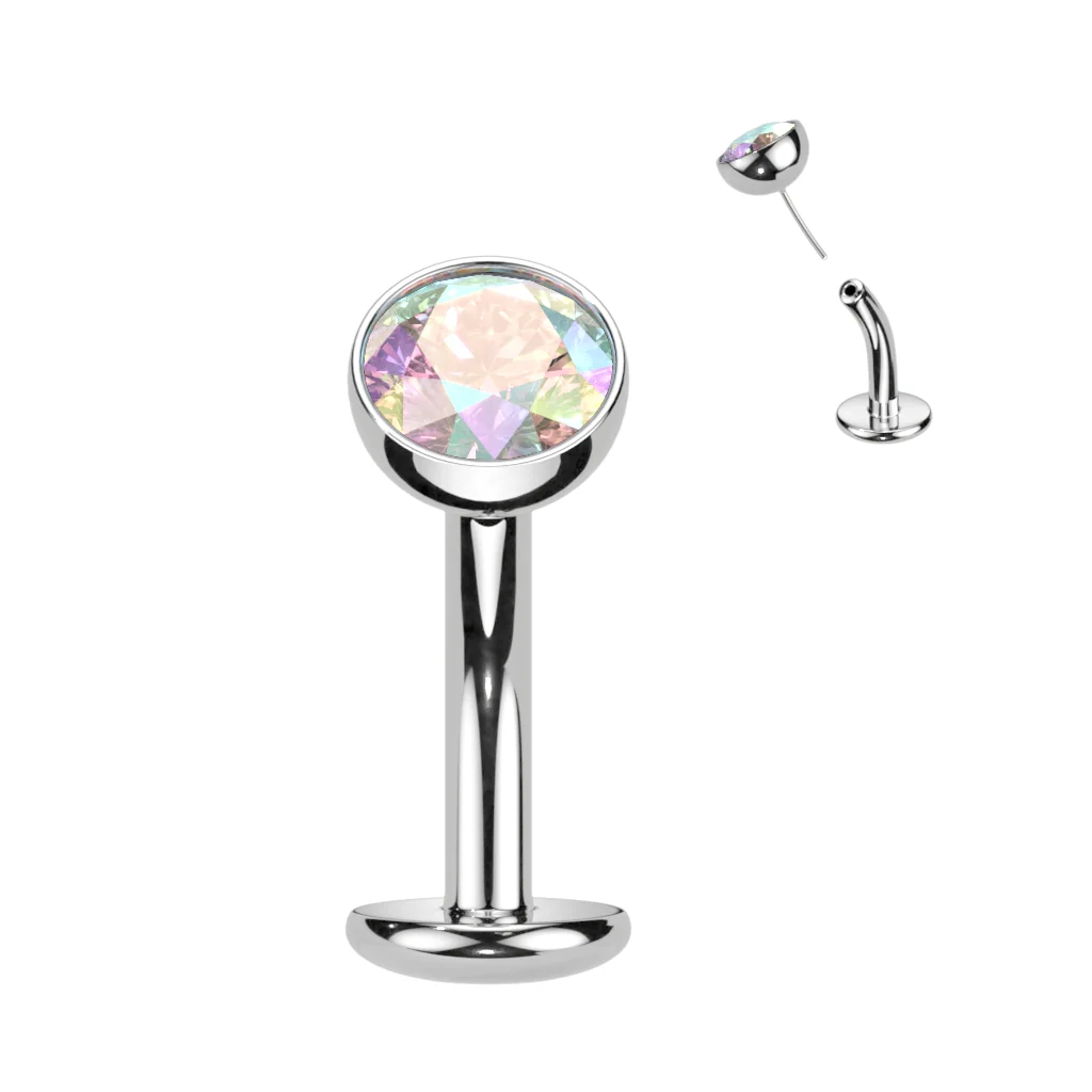 Titanium Threadless Floating Convex Base Bezel CZ Top Belly Button Ring - Image 9