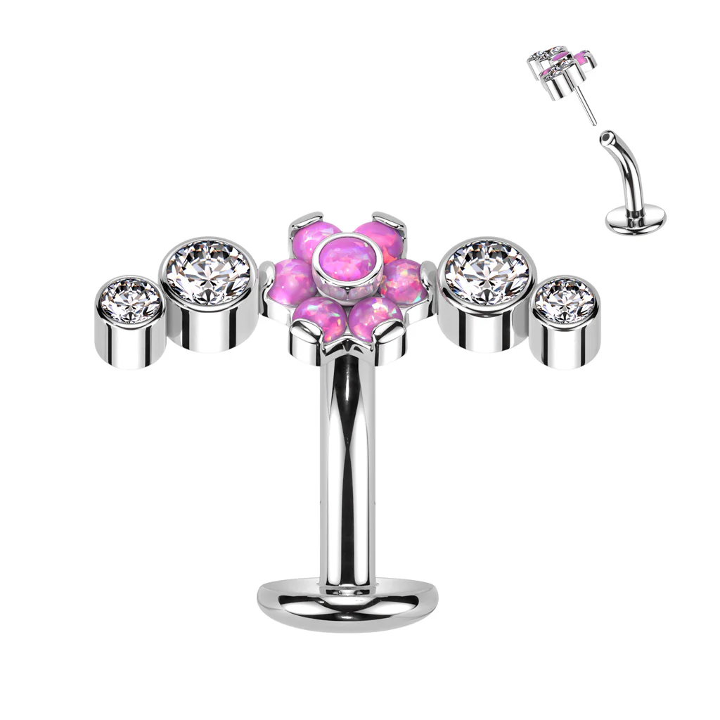 Titanium Threadless Floating Opal Flower Top Belly Button Ring - Image 2