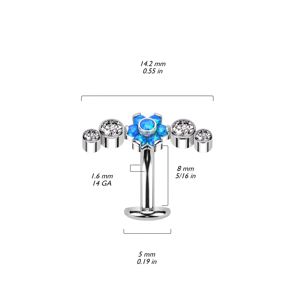 Titanium Threadless Floating Opal Flower Top Belly Button Ring - Image 4