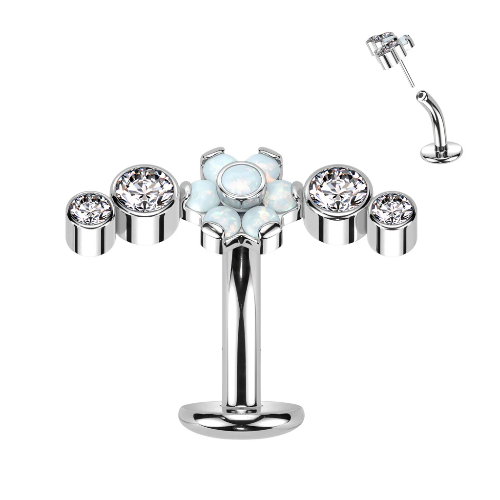 Titanium Threadless Floating Opal Flower Top Belly Button Ring - Image 5