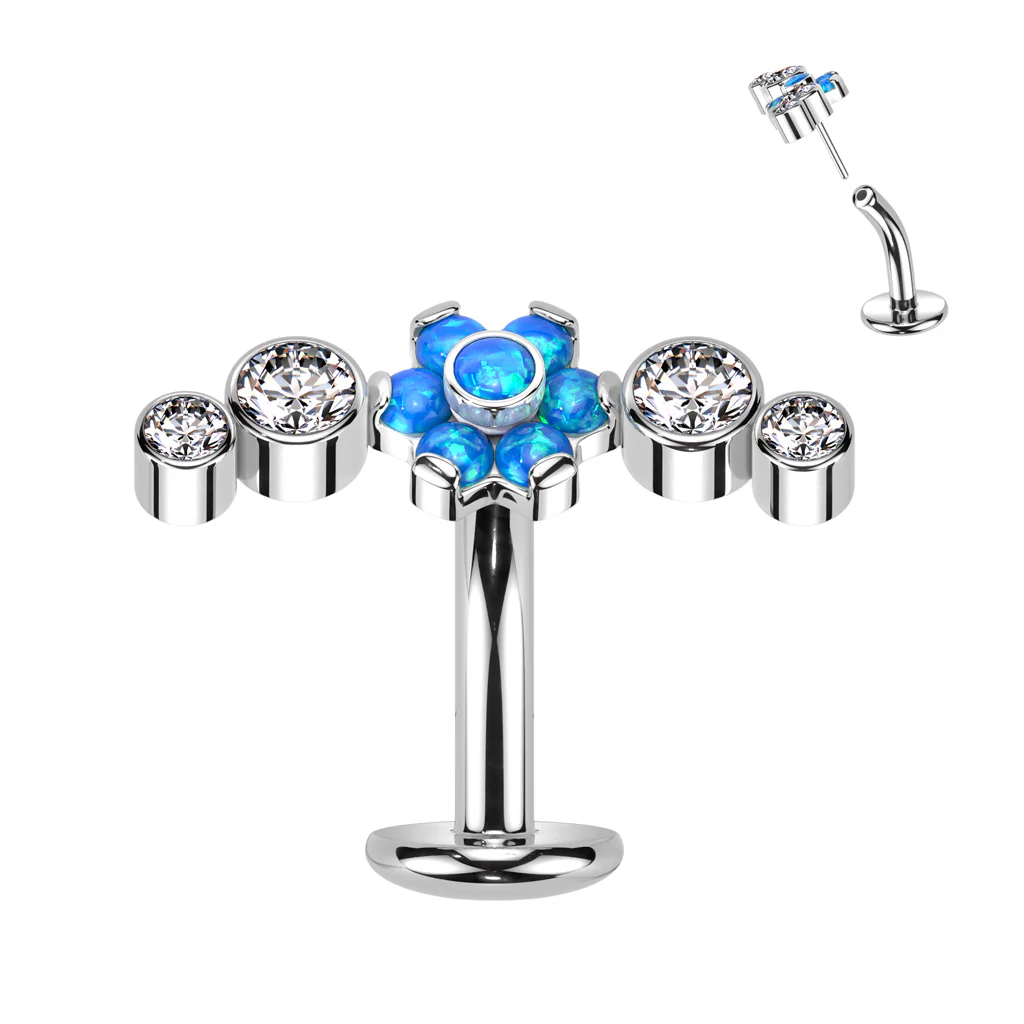 Titanium Threadless Floating Opal Flower Top Belly Button Ring - Image 6