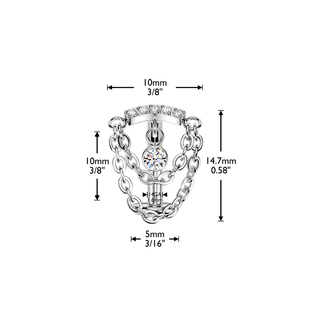 Titanium Threadless Floating Convex Base Double Chain CZ Top Belly Button Ring - Image 5