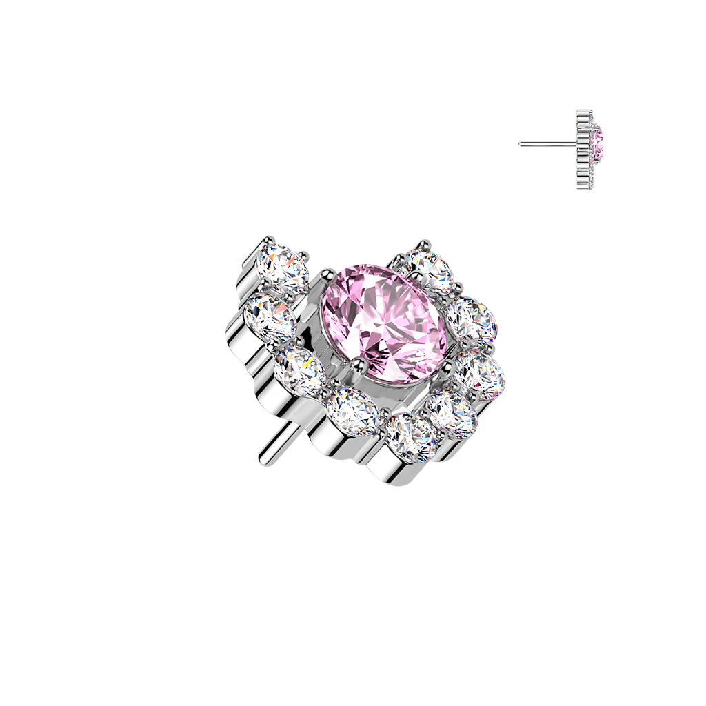 Titanium Threadless Floating Convex Base Heart CZ Top Belly Button Ring - Image 4