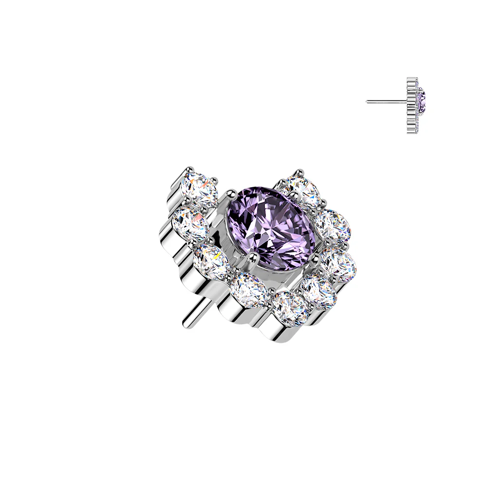 Titanium Threadless Floating Convex Base Heart CZ Top Belly Button Ring - Image 5