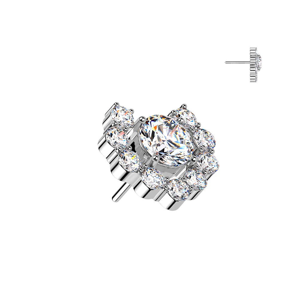 Titanium Threadless Floating Convex Base Heart CZ Top Belly Button Ring - Image 6