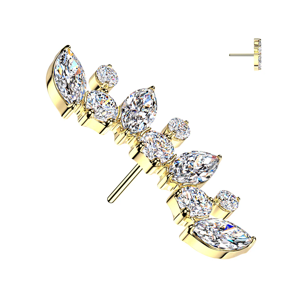 Titanium Threadless Floating Convex Base Marquise CZ  Curved Fan Top Belly Button Ring