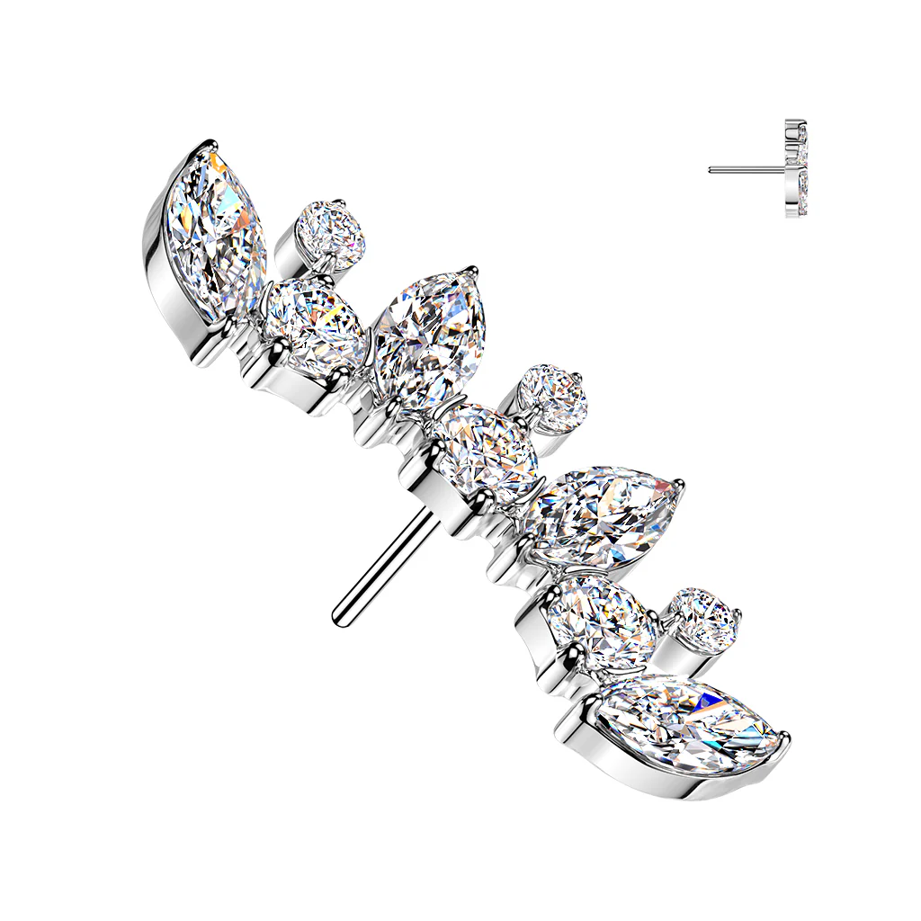 Titanium Threadless Floating Convex Base Marquise CZ  Curved Fan Top Belly Button Ring - Image 2