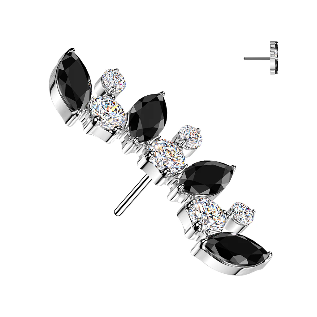 Titanium Threadless Floating Convex Base Marquise CZ  Curved Fan Top Belly Button Ring - Image 3