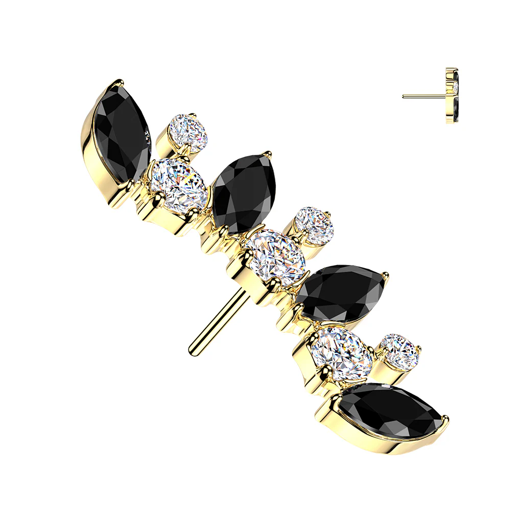 Titanium Threadless Floating Convex Base Marquise CZ  Curved Fan Top Belly Button Ring - Image 4