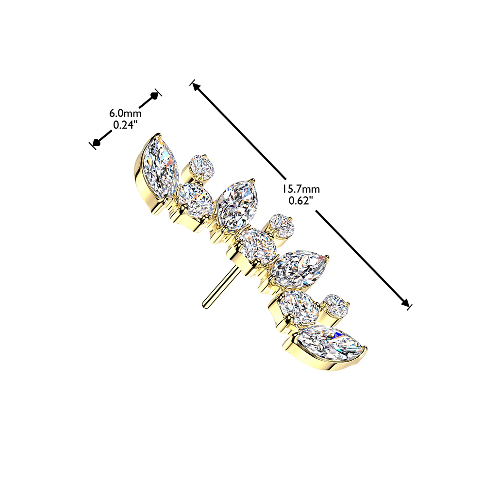 Titanium Threadless Floating Convex Base Marquise CZ  Curved Fan Top Belly Button Ring - Image 5