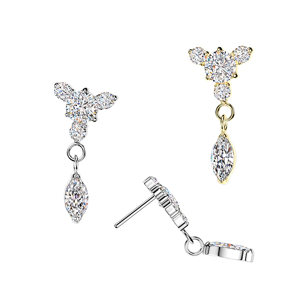 Titanium Threadless Floating Convex Base Marquise CZ Dangle Belly Button Ring - Image 4