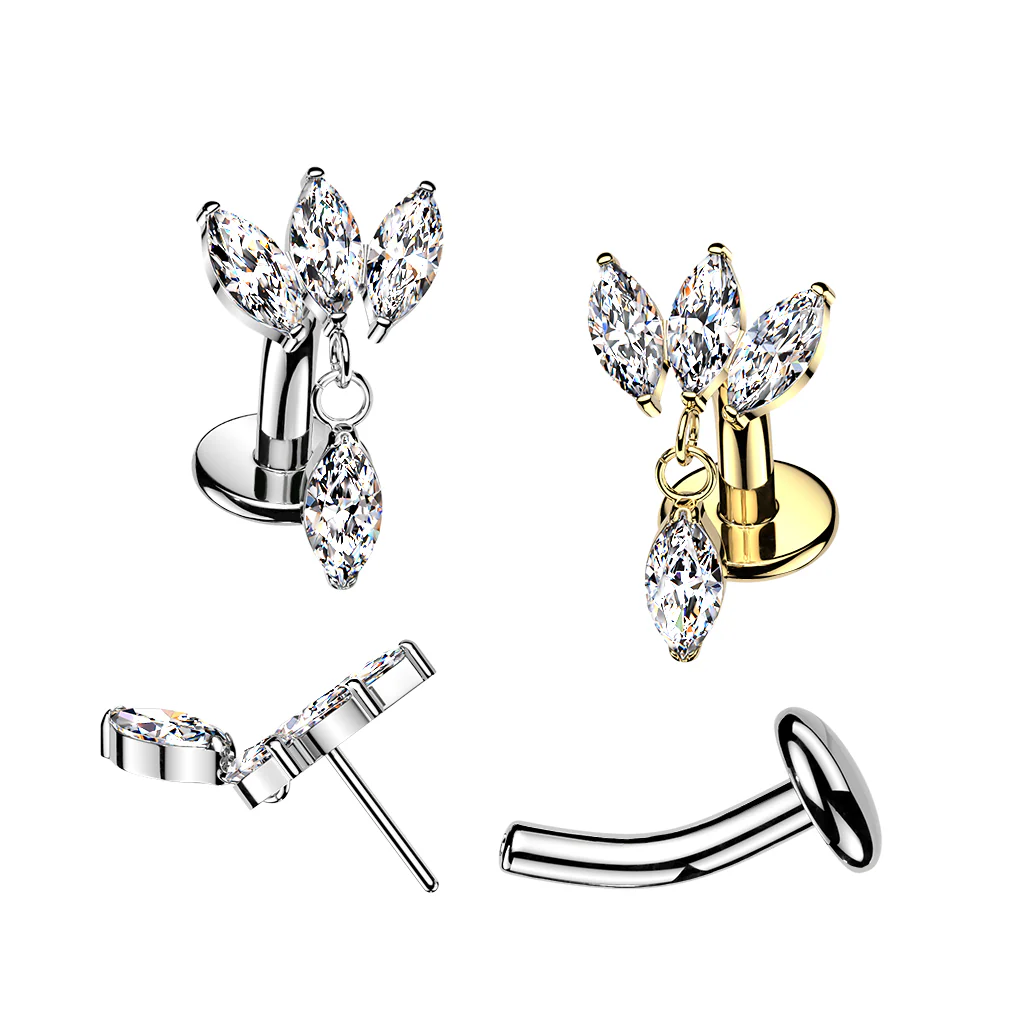 Titanium Threadless Floating Convex Base  Marquise CZ Dangle Top Belly Button Ring - Image 3
