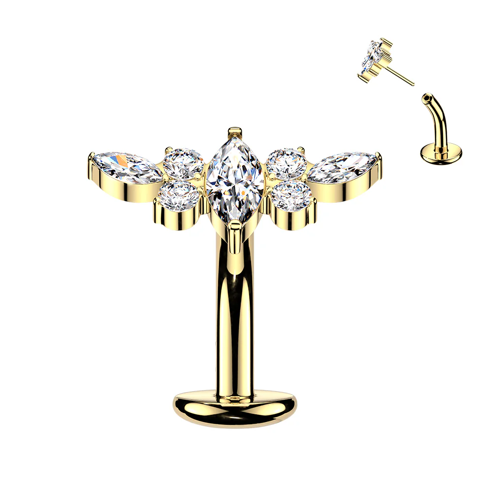 Titanium Threadless Floating Convex Base  Marquise CZ Wing Top Belly Button Ring - Image 2