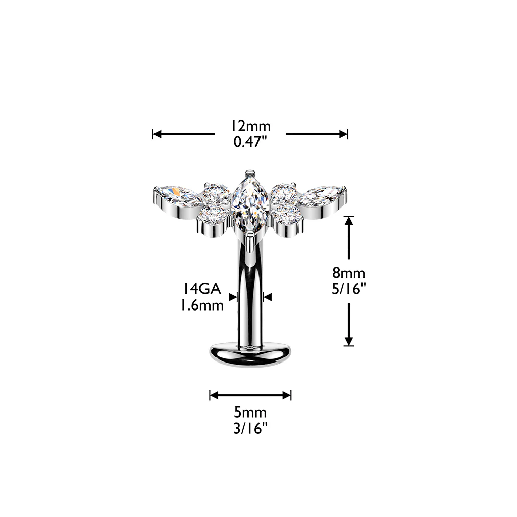 Titanium Threadless Floating Convex Base  Marquise CZ Wing Top Belly Button Ring - Image 3