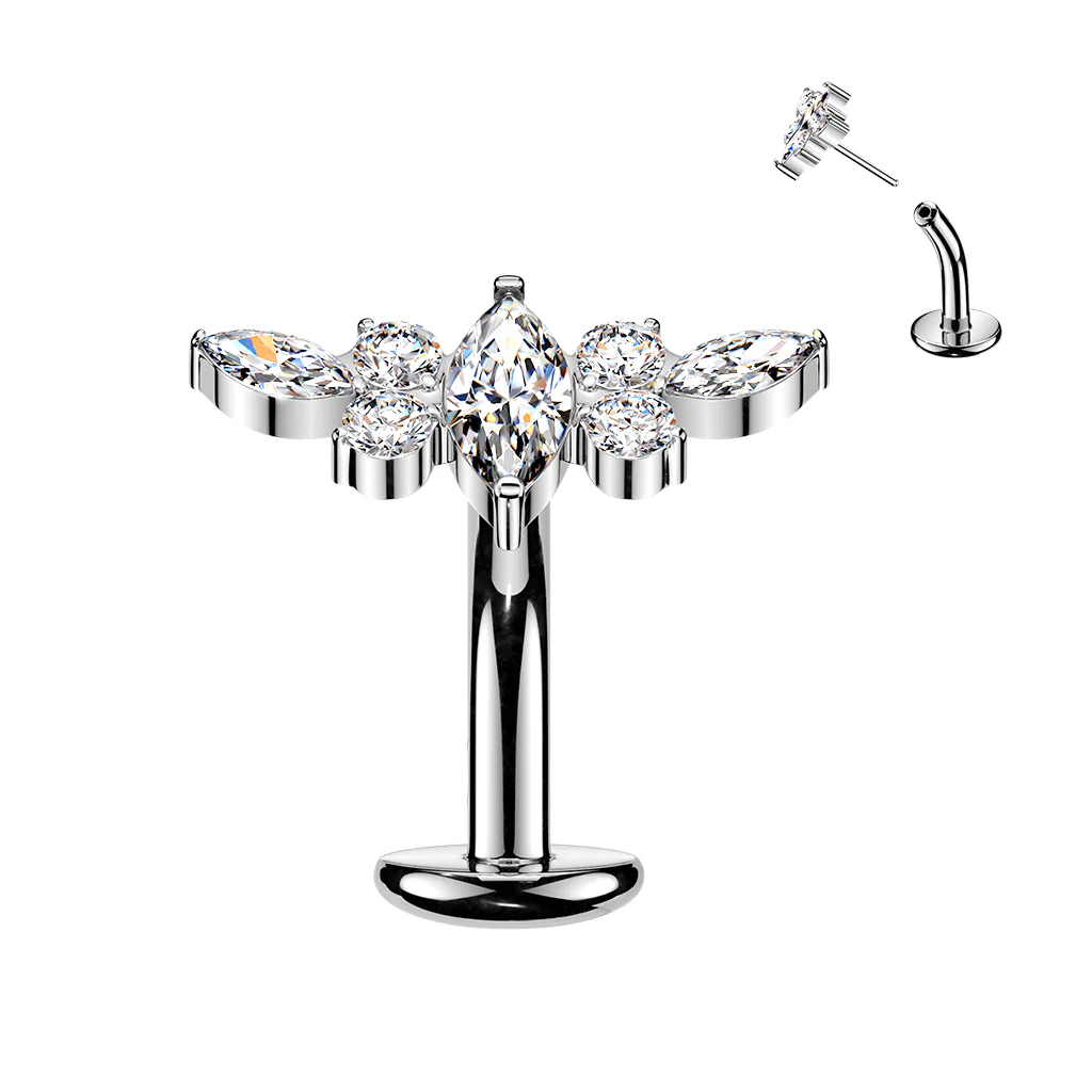 Titanium Threadless Floating Convex Base  Marquise CZ Wing Top Belly Button Ring - Image 4