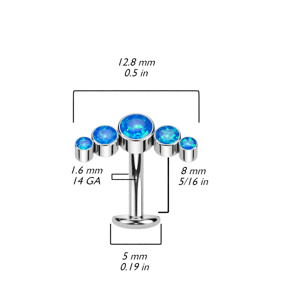 Titanium Threadless Floating Convex Base 5 Opal Curve Top Belly Button Ring - Image 3