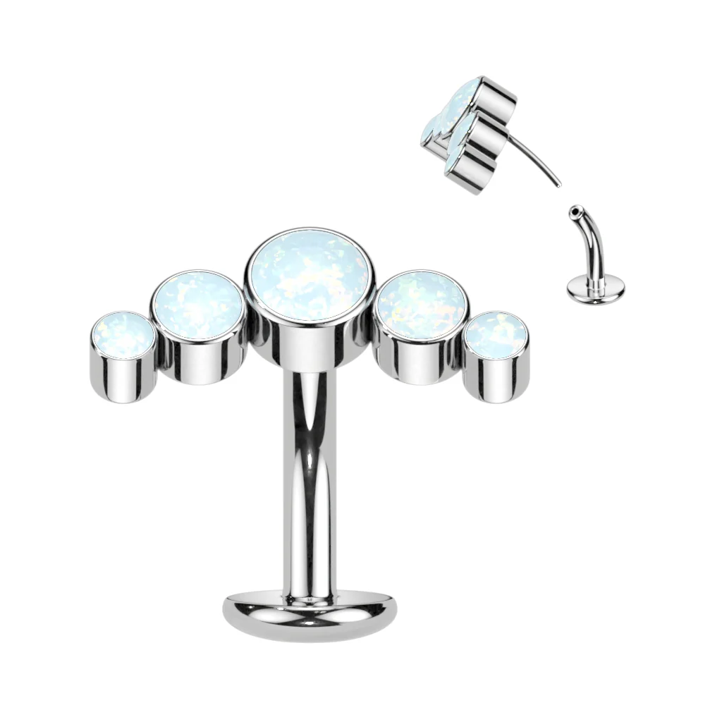 Titanium Threadless Floating Convex Base 5 Opal Curve Top Belly Button Ring - Image 6