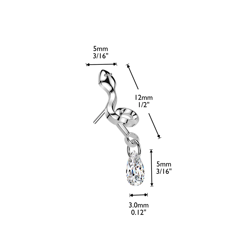 Titanium Threadless Floating Convex Base Snake CZ Belly Button Ring - Image 2