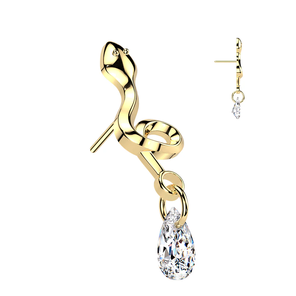 Titanium Threadless Floating Convex Base Snake CZ Belly Button Ring - Image 3
