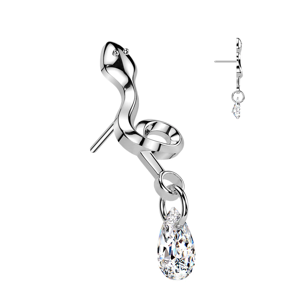 Titanium Threadless Floating Convex Base Snake CZ Belly Button Ring - Image 4