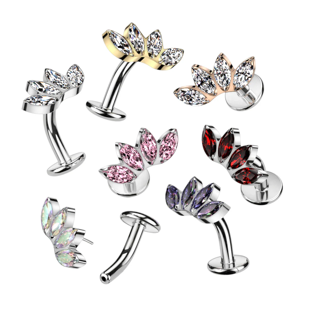 Titanium Threadless Floating Convex Basel 5 CZ Fan Top Belly Button Ring - Image 4
