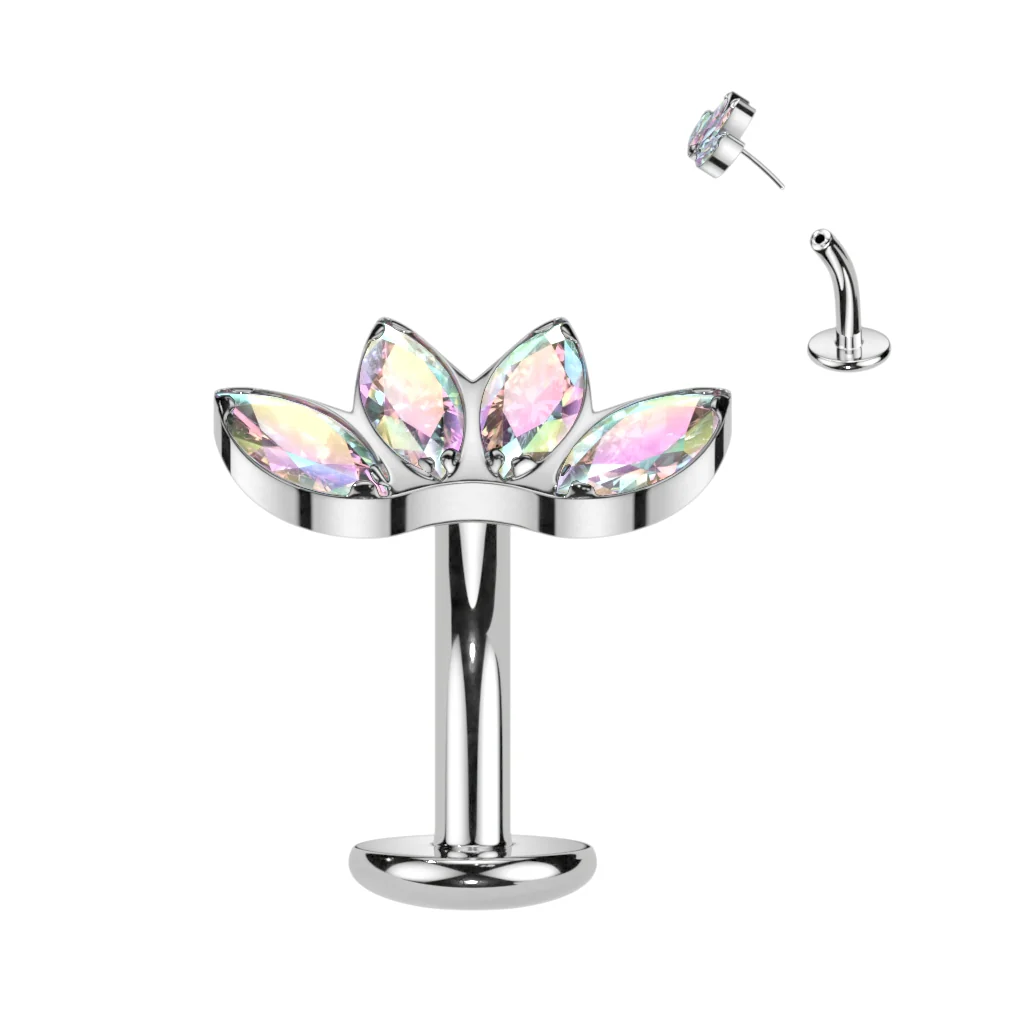 Titanium Threadless Floating Convex Basel 4 CZ Fan Top Belly Button Ring - Image 10