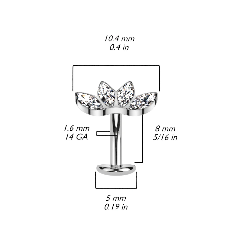 Titanium Threadless Floating Convex Basel 4 CZ Fan Top Belly Button Ring - Image 3