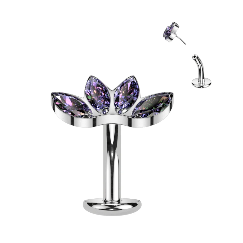 Titanium Threadless Floating Convex Basel 4 CZ Fan Top Belly Button Ring - Image 4