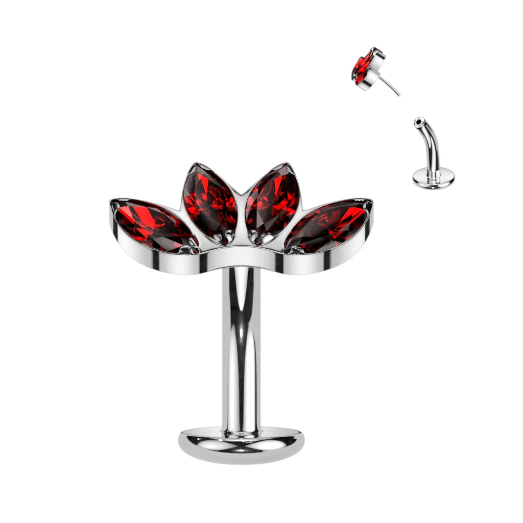 Titanium Threadless Floating Convex Basel 4 CZ Fan Top Belly Button Ring - Image 6