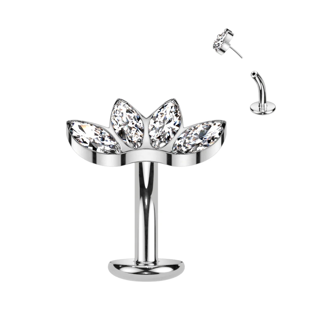 Titanium Threadless Floating Convex Basel 4 CZ Fan Top Belly Button Ring - Image 9