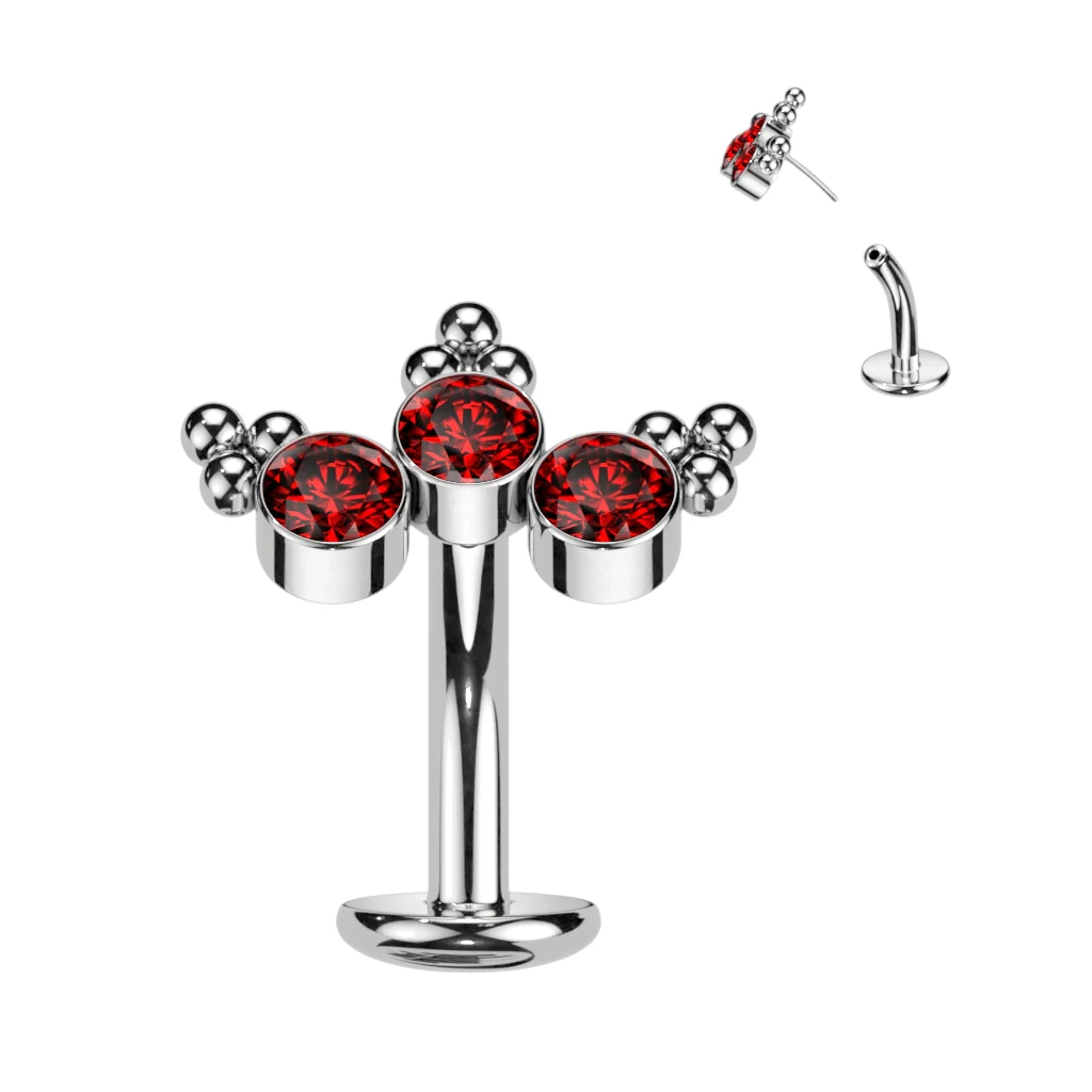 Titanium Threadless Floating Convex Basel 3 Red CZ Curve Top Belly Button Ring - Image 3