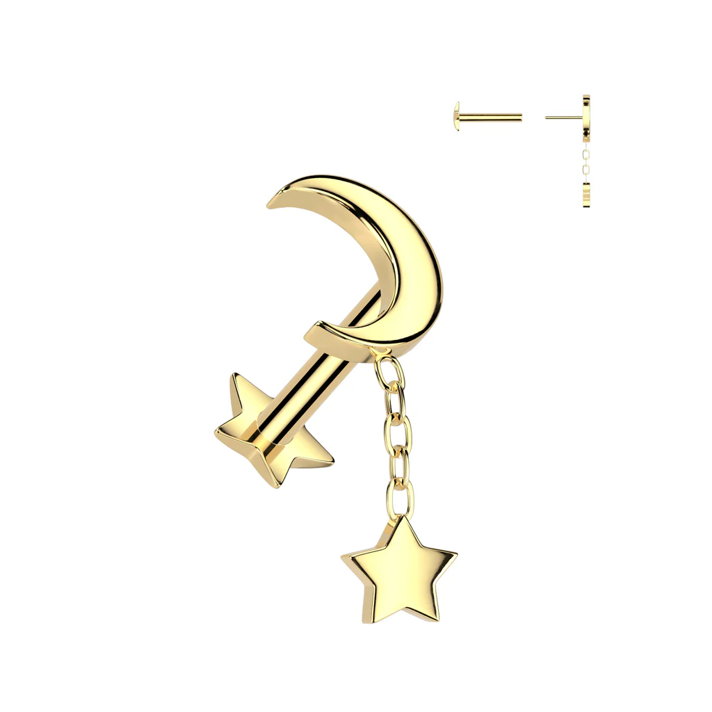 Titanium Threadless Push Crescent Moon Dangle Labret Star Base Ear Cartilage - Image 3