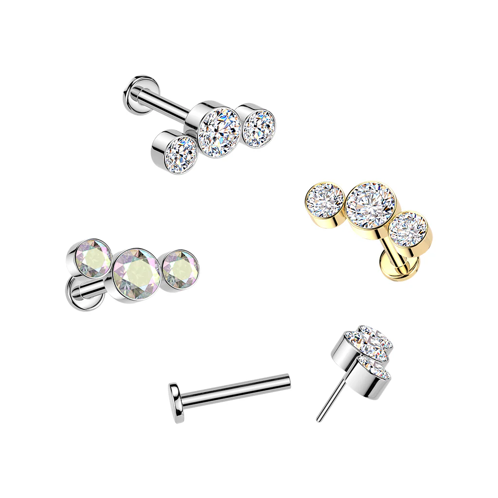 Titanium Threadless Push in 3 Bezel CZ Curve Top Cartilage - Image 5