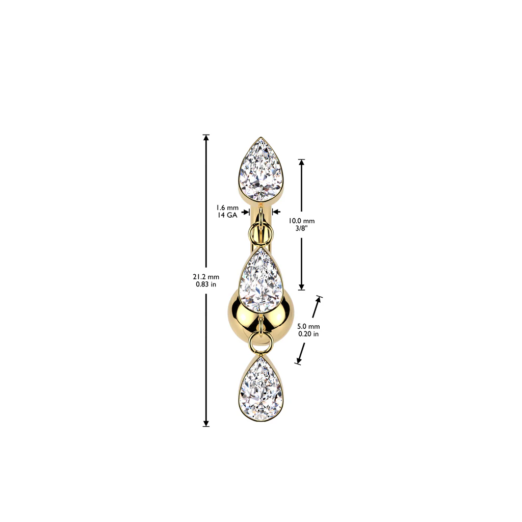 Titanium Threadless Push In 3 Tear Drop CZ Belly Button Rings - Image 4