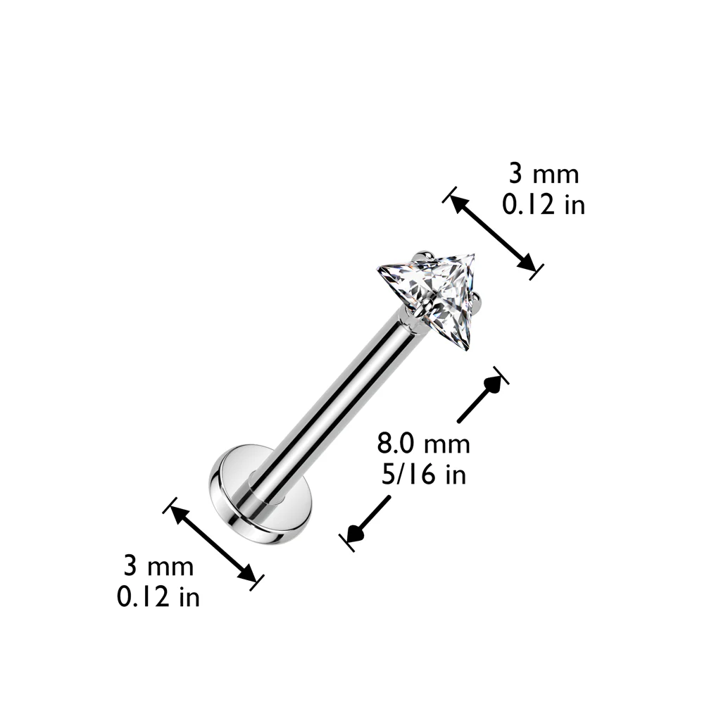 Titanium Threadless Push in Prong Set Triangle CZ Top Labret Cartilage - Image 3