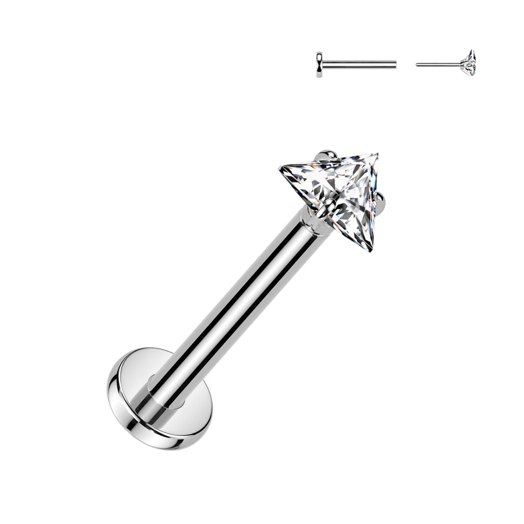 Titanium Threadless Push in Prong Set Triangle CZ Top Labret Cartilage - Image 4