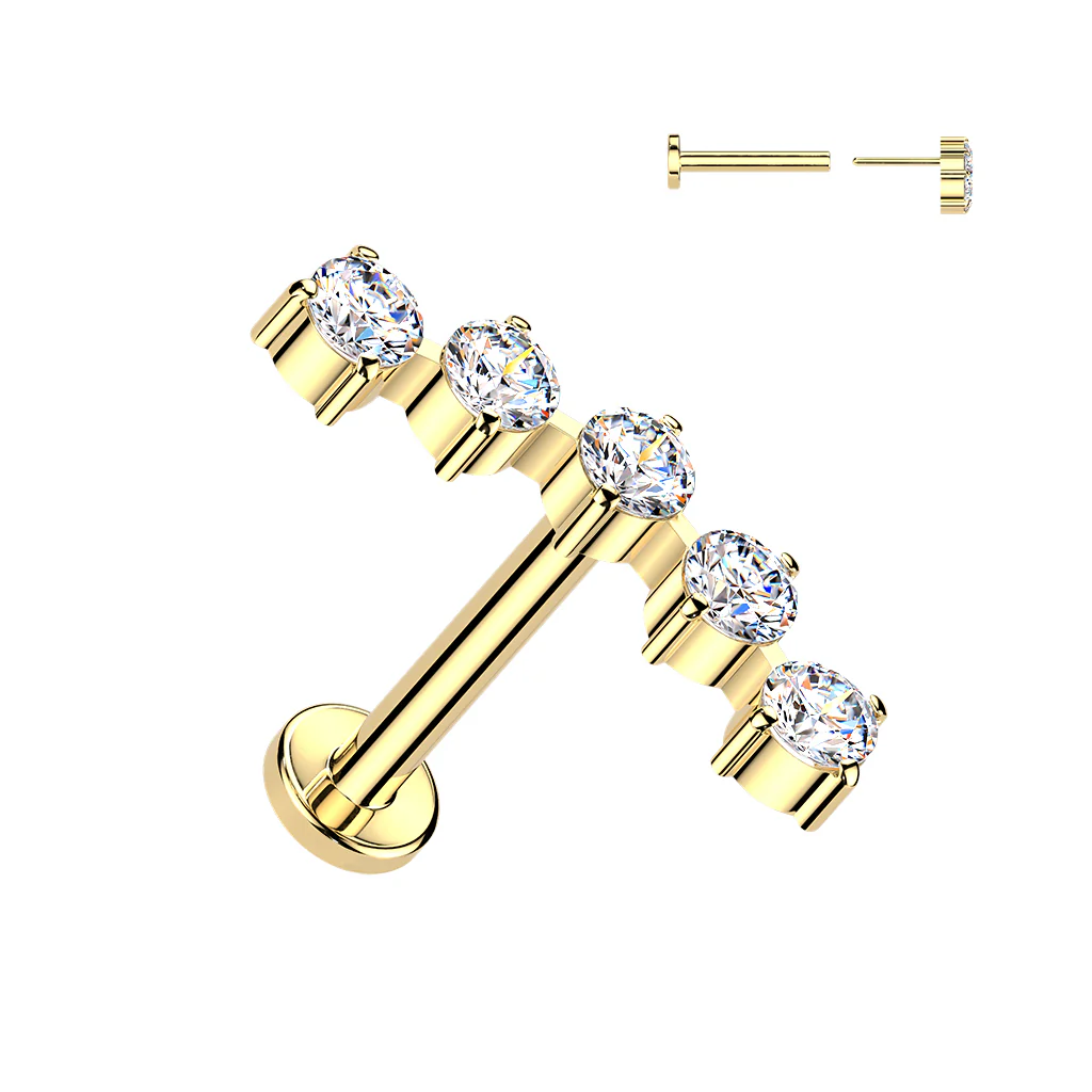 Titanium Threadless Push-In 5 CZ Curved Labret Ear Cartilage - Image 2
