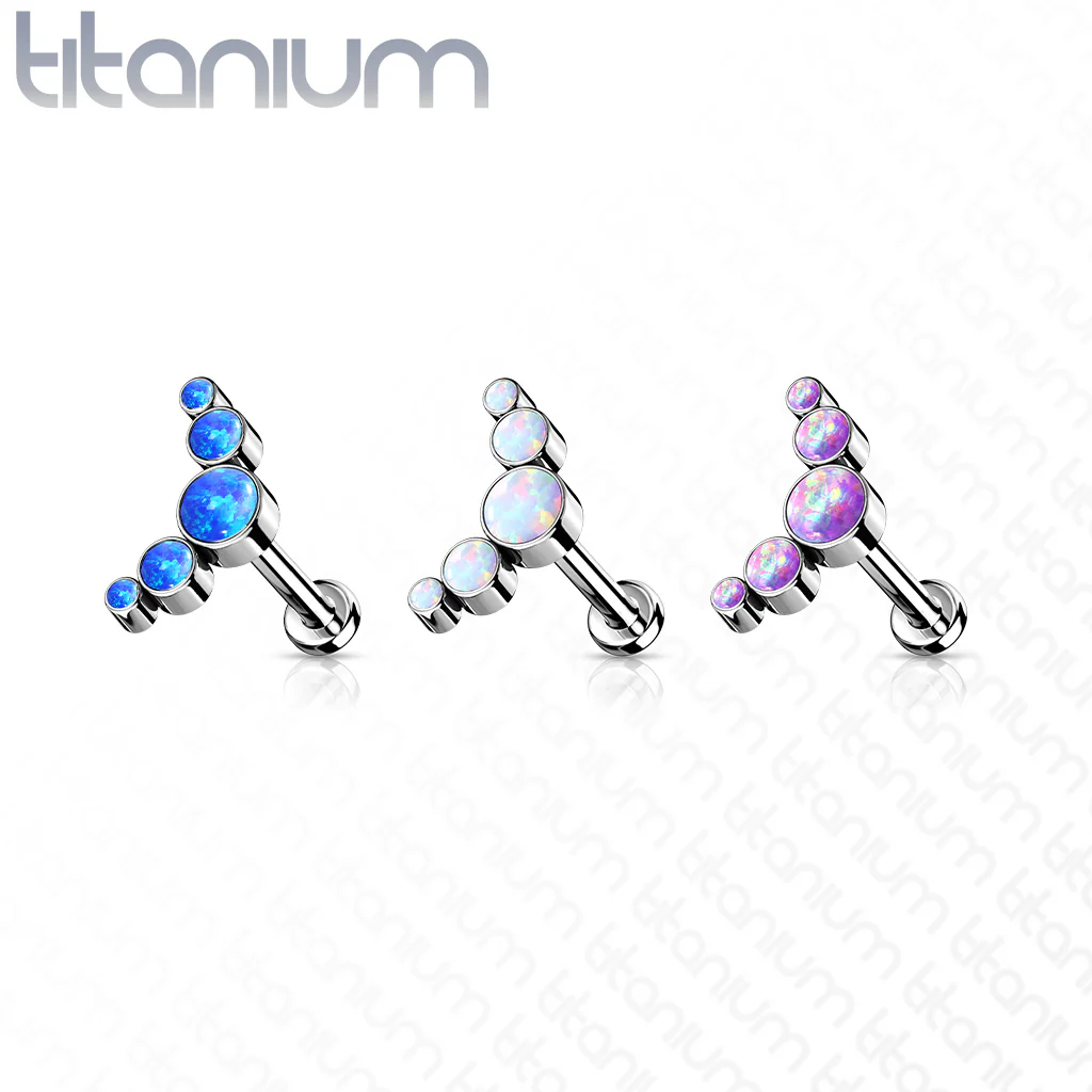 Titanium Threadless Push in 5 Opal Bezel Labret Cartilage - Image 6