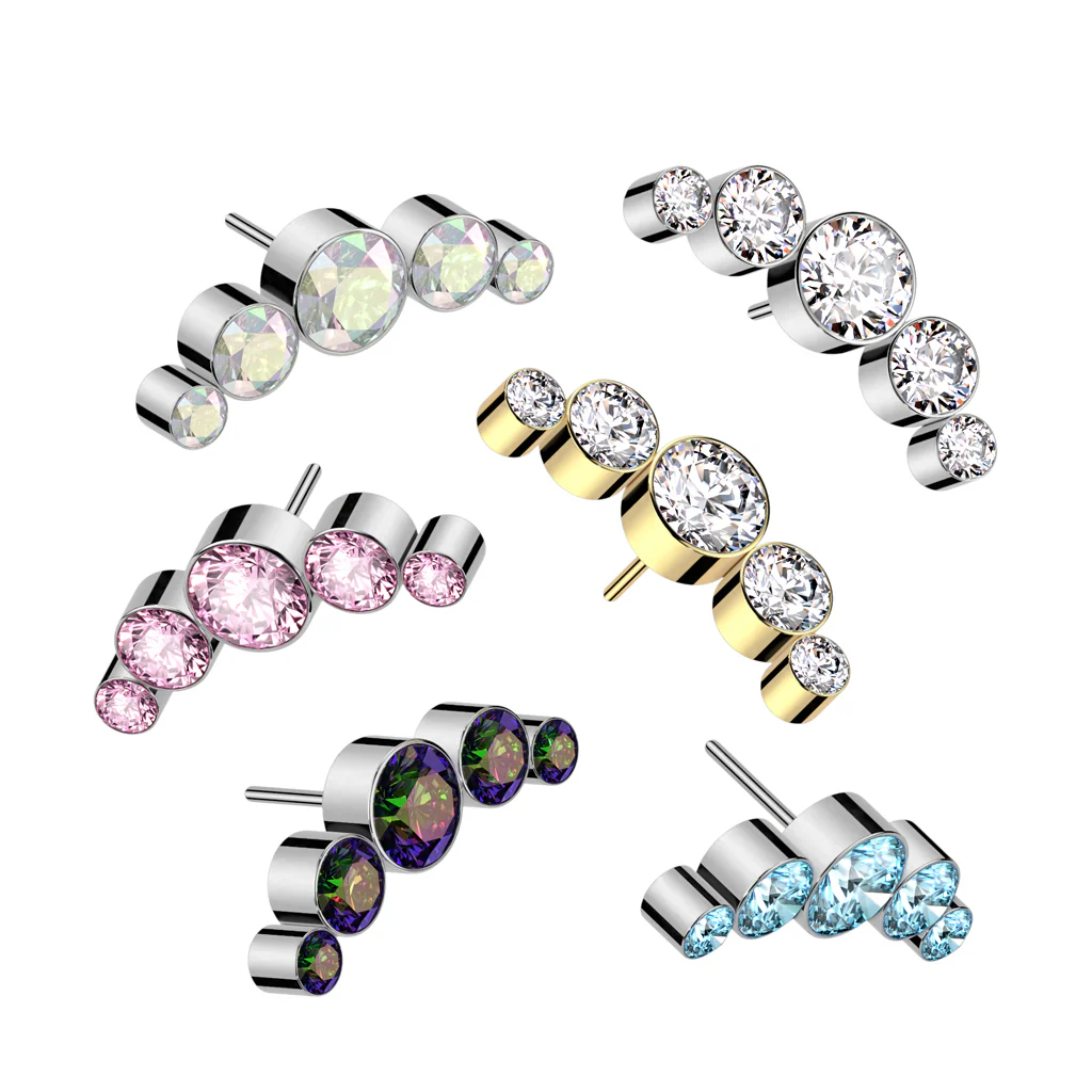 Titanium Threadless Push In 5 Round CZ Replacement Top Belly Ear - Image 2