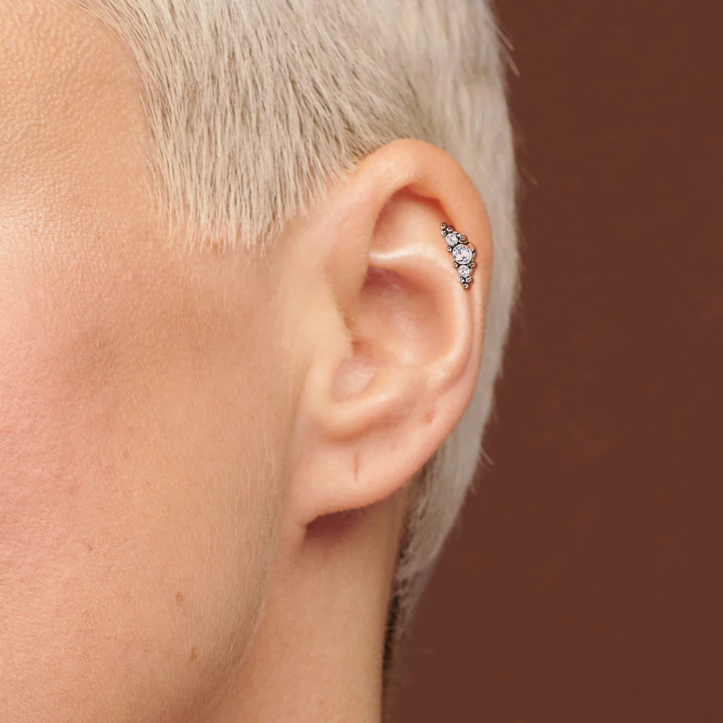 Titanium Threadless Push-In Cartilage Barbell Stud with CZ Ball