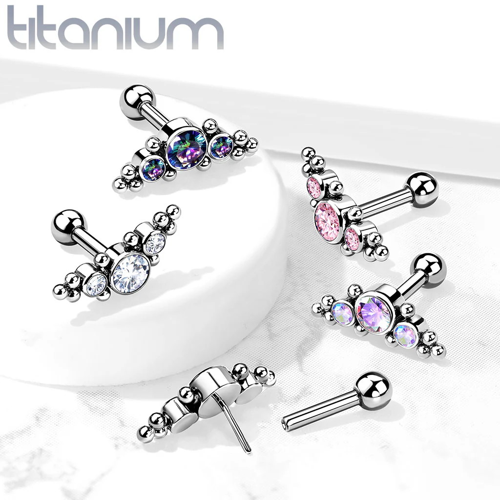 Titanium Threadless Push-In Cartilage Barbell Stud with CZ Ball - Image 2