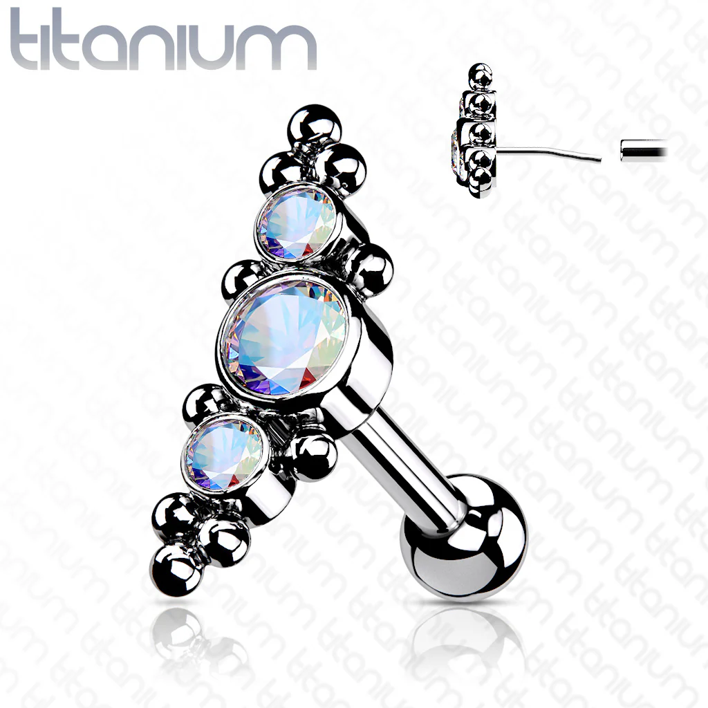 Titanium Threadless Push-In Cartilage Barbell Stud with CZ Ball - Image 3
