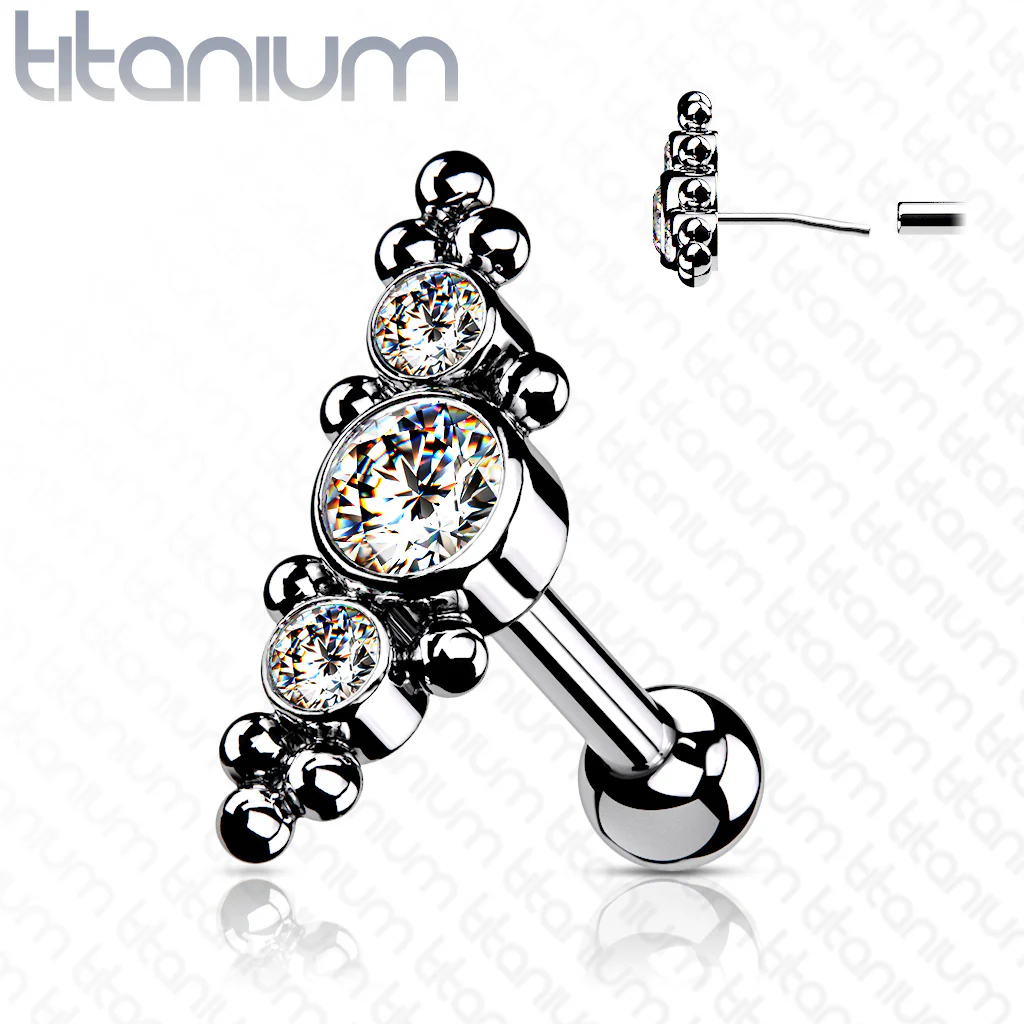 Titanium Threadless Push-In Cartilage Barbell Stud with CZ Ball - Image 4