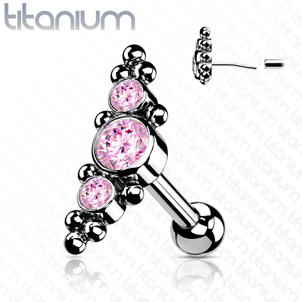 Titanium Threadless Push-In Cartilage Barbell Stud with CZ Ball - Image 5