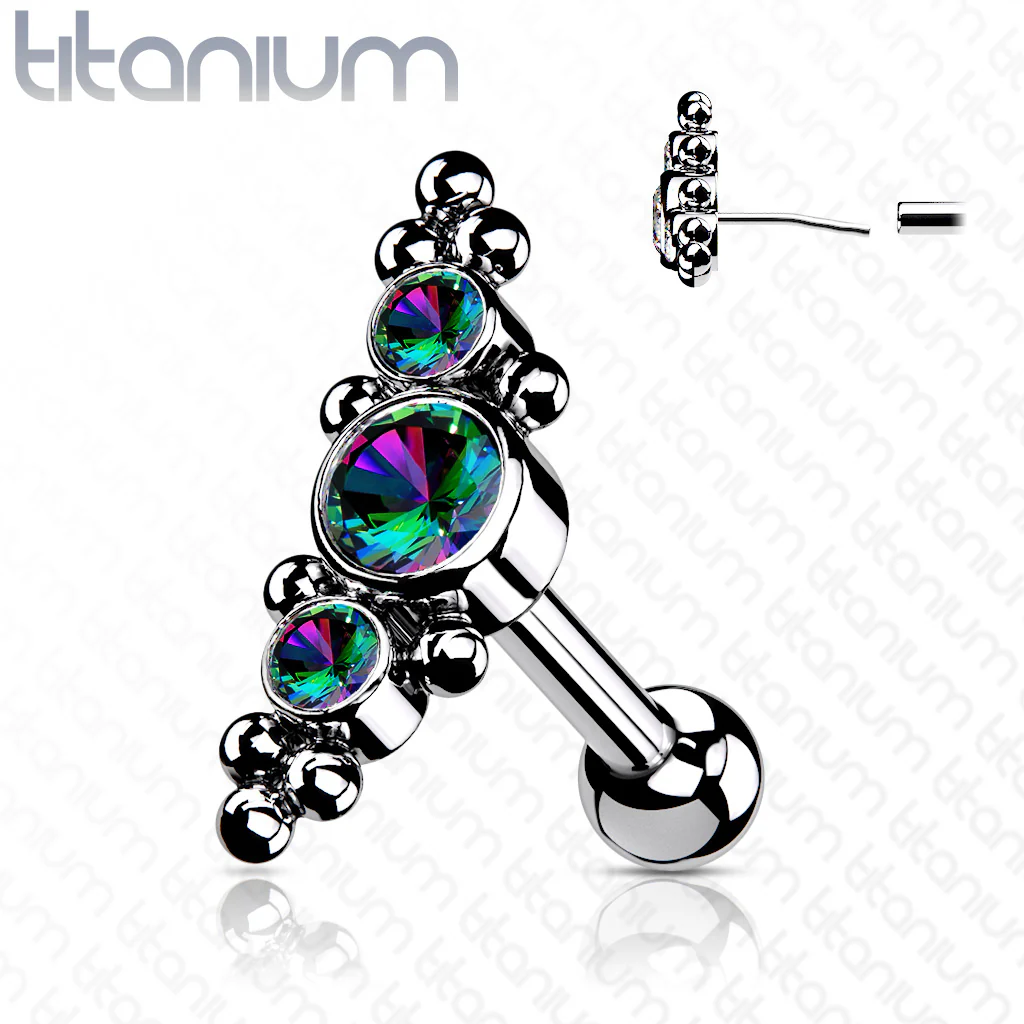 Titanium Threadless Push-In Cartilage Barbell Stud with CZ Ball - Image 6