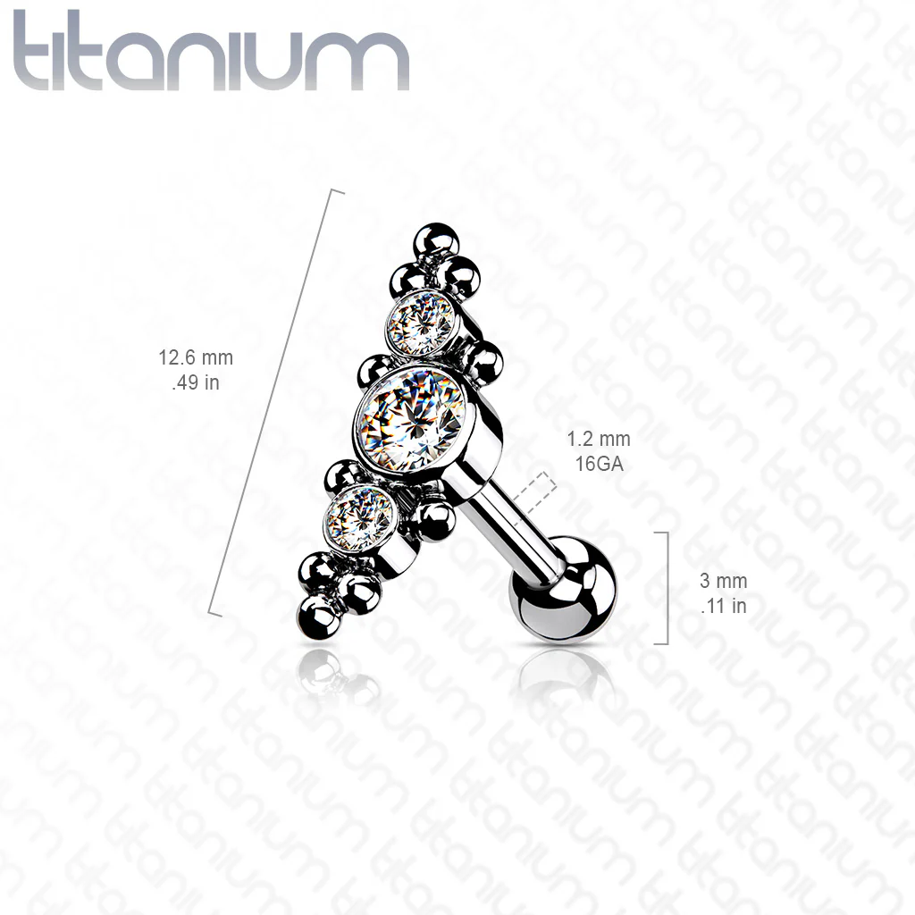 Titanium Threadless Push-In Cartilage Barbell Stud with CZ Ball - Image 7