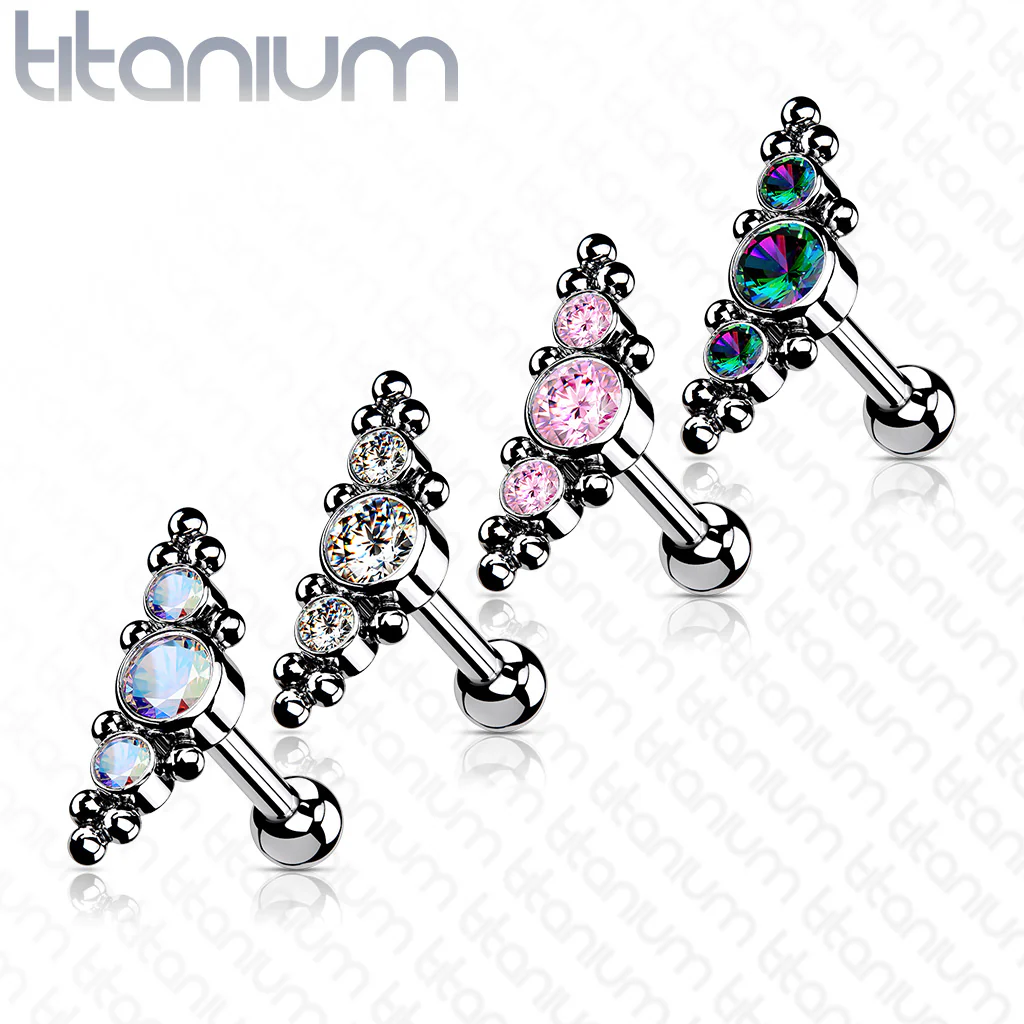 Titanium Threadless Push-In Cartilage Barbell Stud with CZ Ball - Image 8